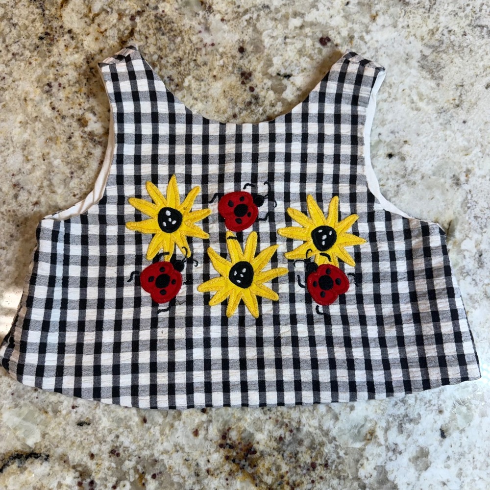 Vintage Kelly's Kids Gingham Ladybug Sunflower Applique Top Toddler Girls 3 USA